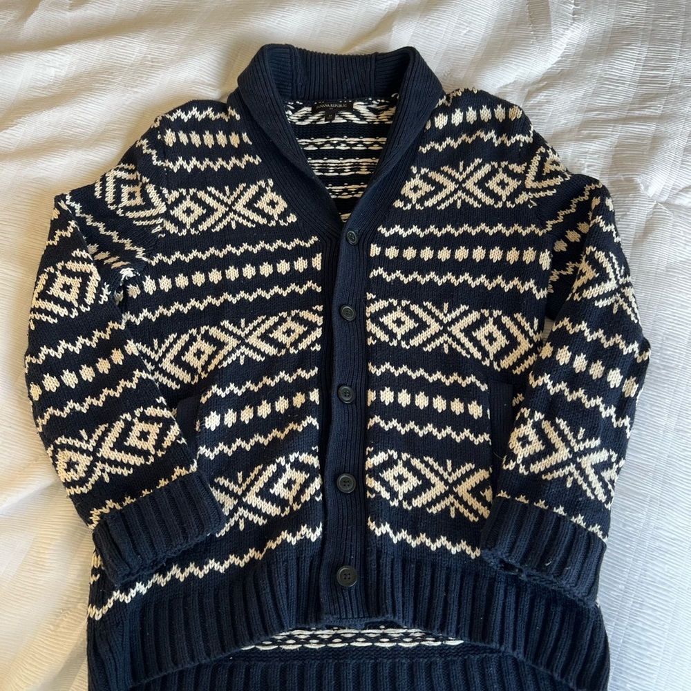 Men’s Banana Republic Navy and Cream Patterned Cardigan